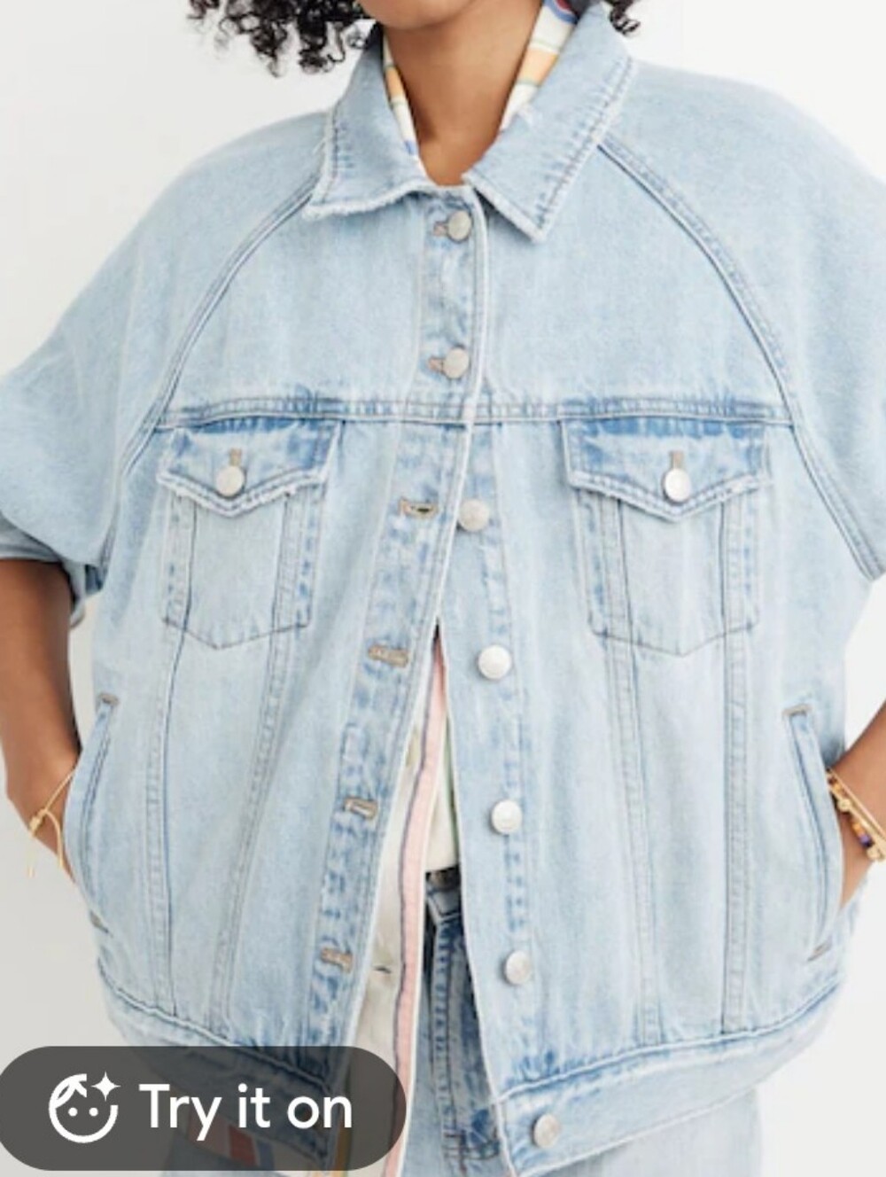 Madewell Raglan Oversized Jean Jacket Bristol Wash Boho Medium Light Blue